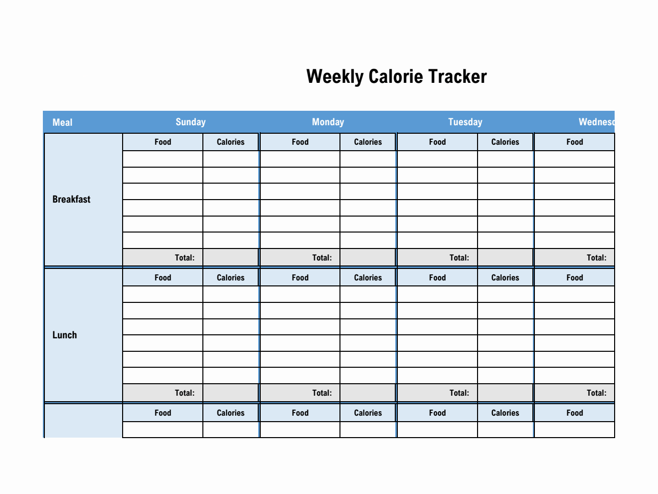 Calorie Tracking Charts